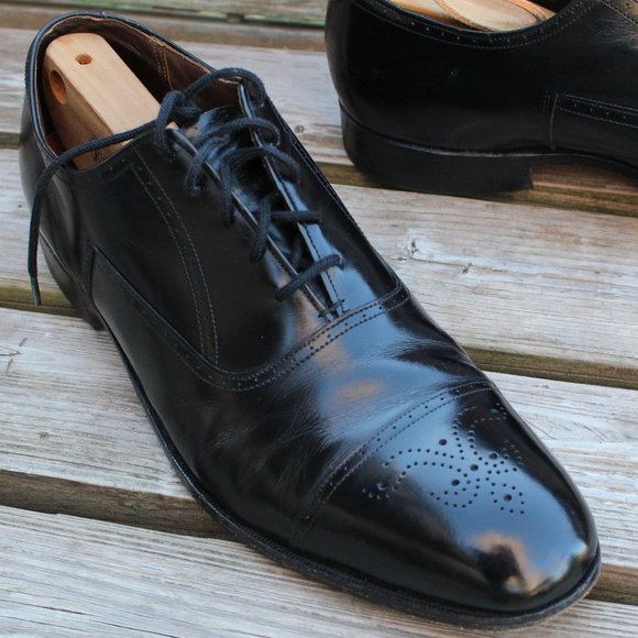 Vtg Dack’s Black Polished Medallion Cap Toe Oxford, Men's Size 13 D, EUC - Picture 2 of 12